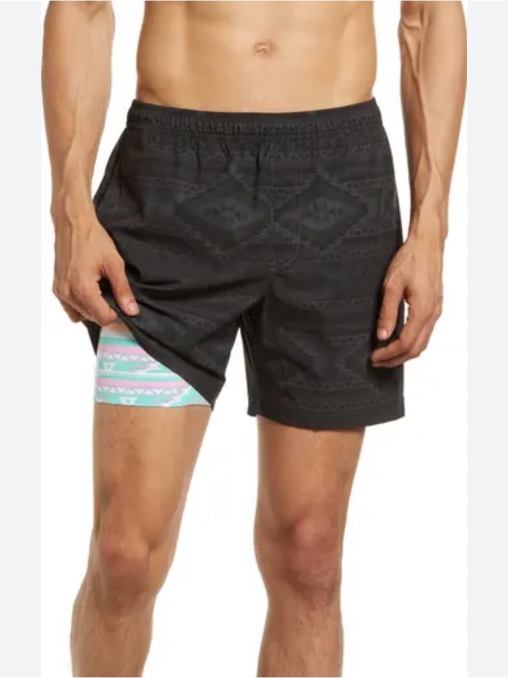 Chubbies Men's Medium Shorts Black Aztec‎ Print Athletic Liner 5.5 Inch Inseam